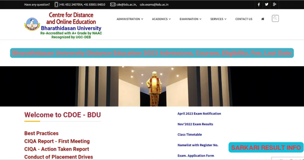 Bharathidasan University Distance Education 2023 Admissions, Courses, Eligibility, Fee, Last Date